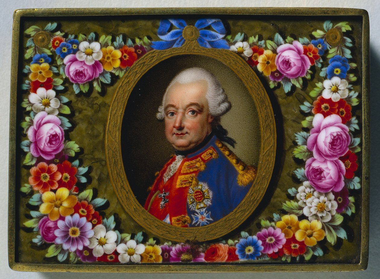 Snuifdoos met portret van Karel I, hertog van Brunswijk door Fürstenberg Porcelain Factory