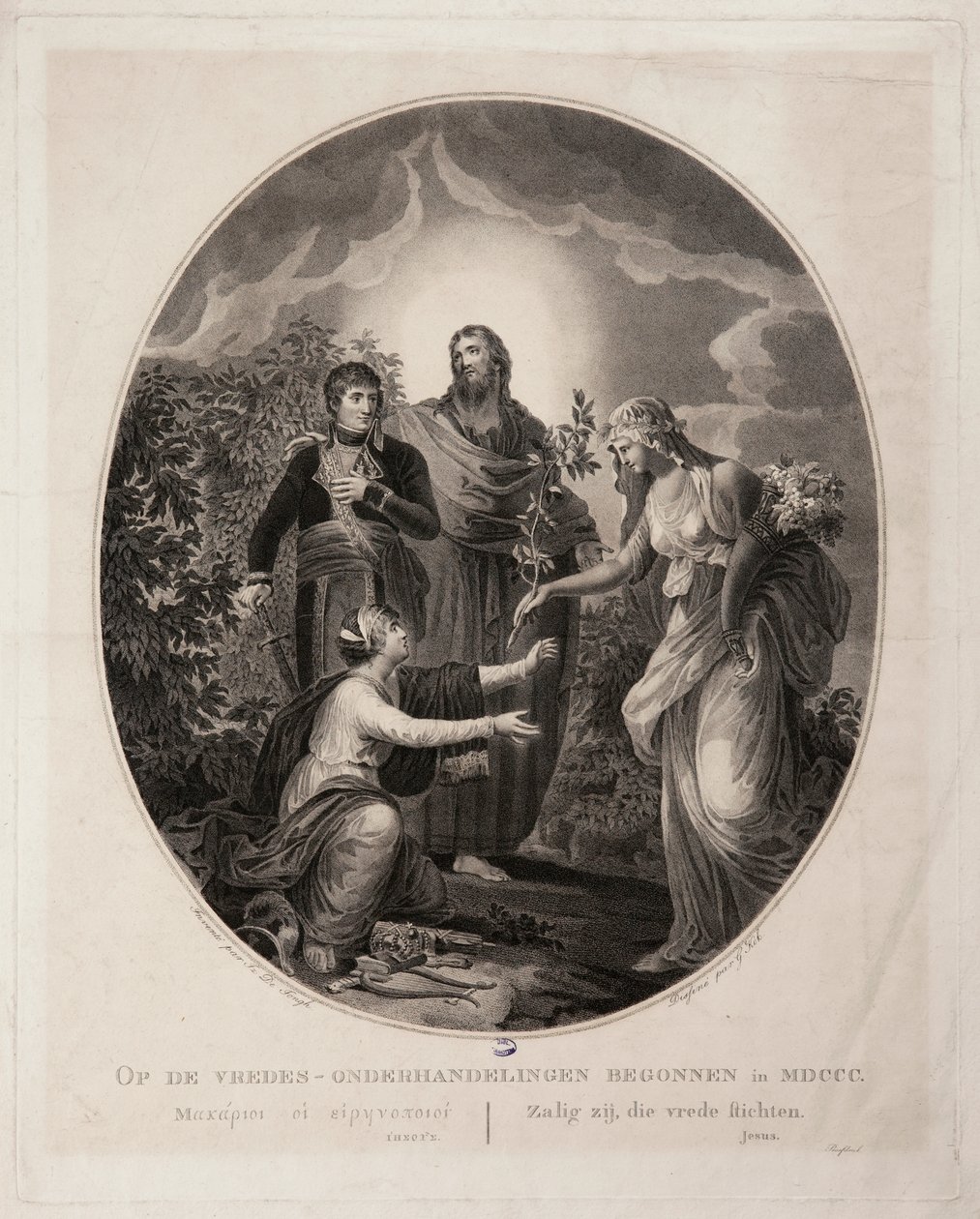 Allegorie, Bonaparte brengt vrede naar Nederland in 1800 door G. Kok