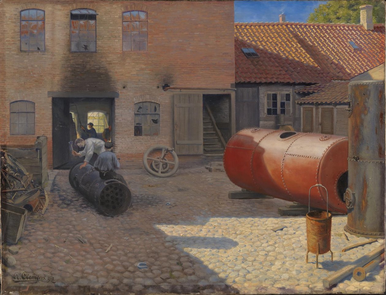 Binnenplaats van een machinefabriek in een provinciestad door G.A. Clemens