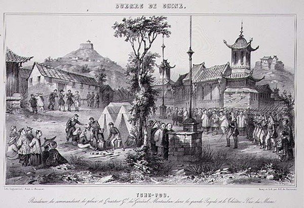 Kwartieren van generaal Montauban in de Grote Pagode in Tche Fou, uit 