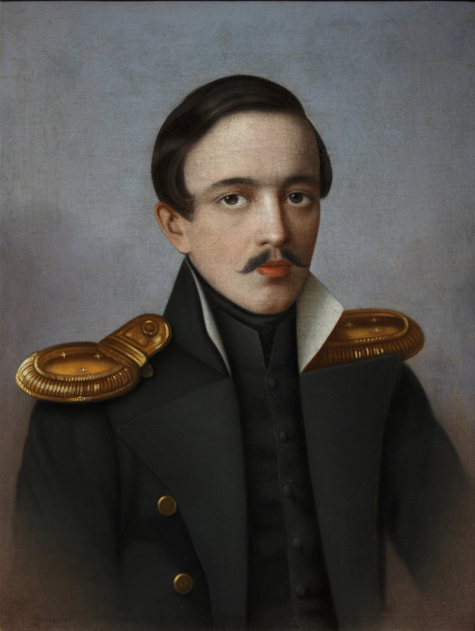Portret van de dichter Mikhail Lermontov 1814-1841, 1887 door G.F. Krylov
