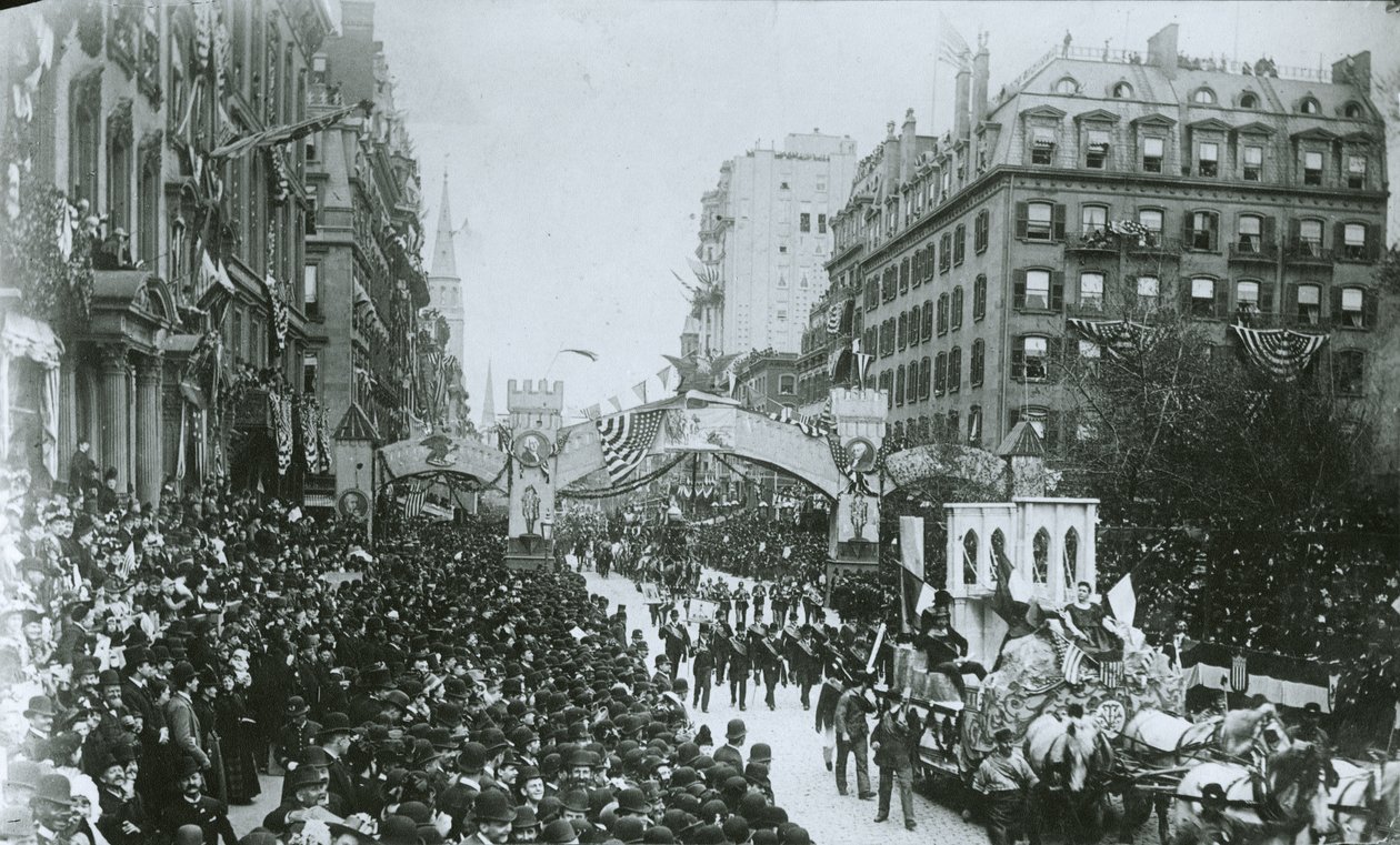 Eeuwfeest van de Inhuldiging van George Washington (1732-99) New York City, 30 april 1889 door G.P. Hall und Sohn