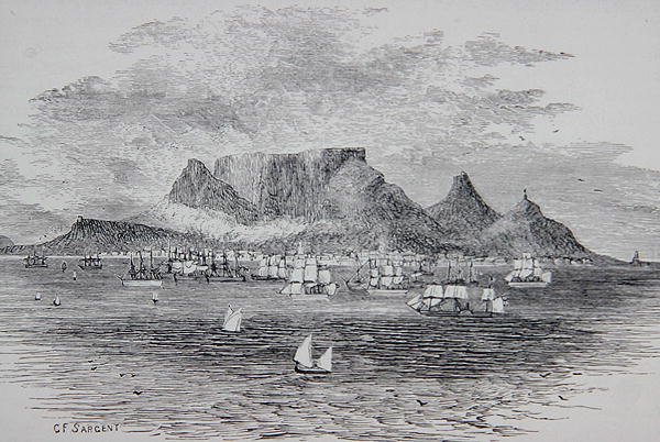 Kaapstad gezien vanaf Tafelbaai, Zuid-Afrika, uit 