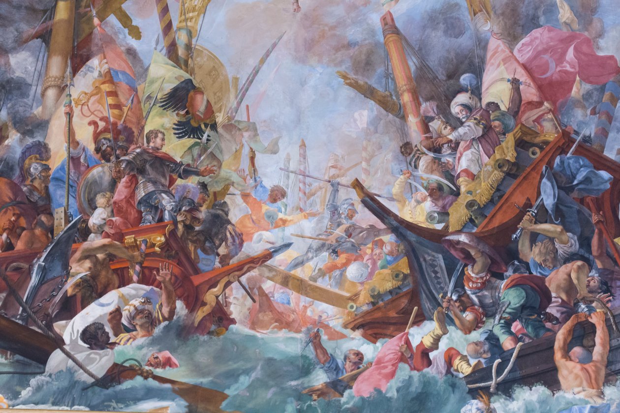 Slag bij Lepanto door G. & Gherardi F. (1643-1704) Coli