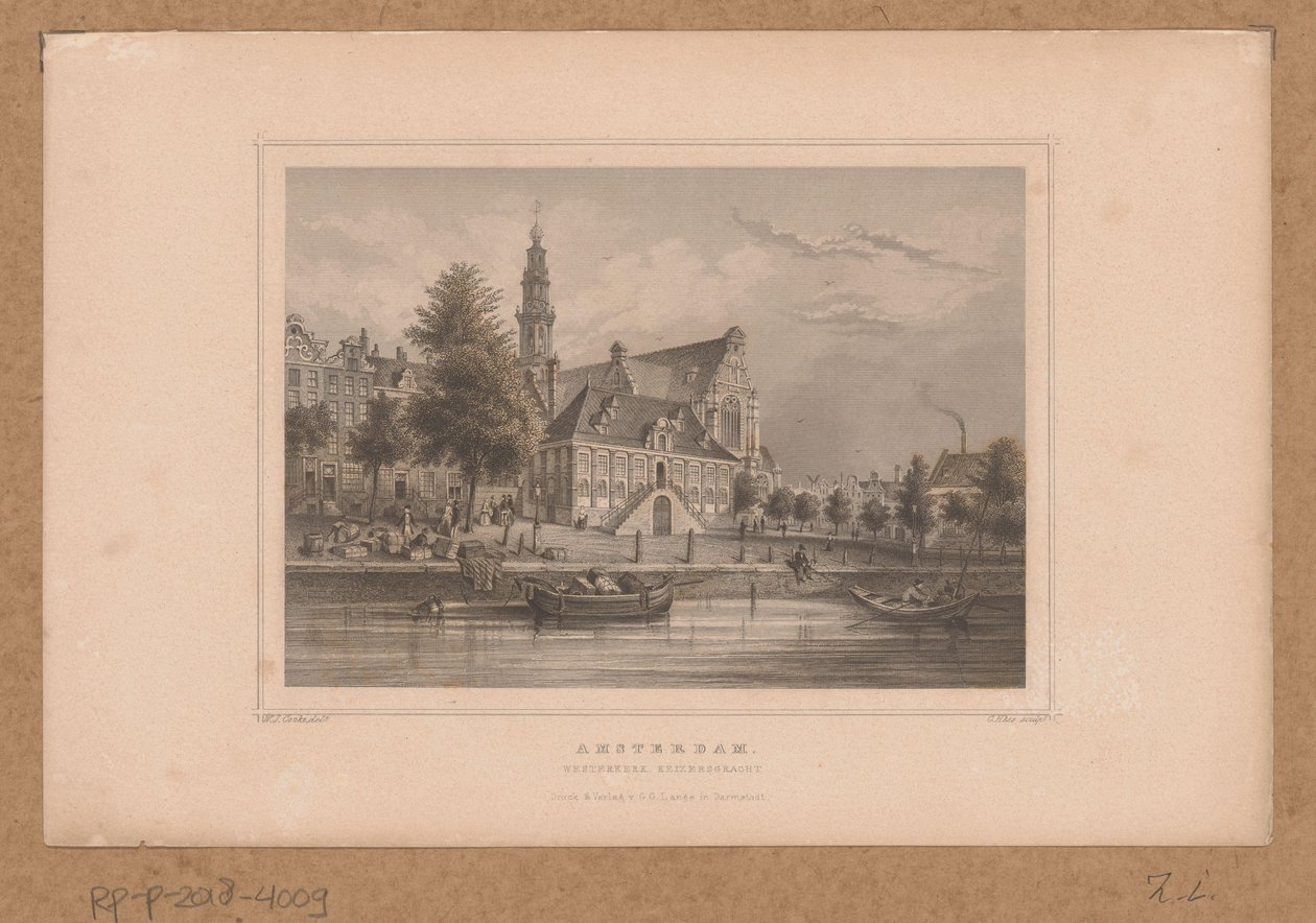 Gezicht op de Westerkerk te Amsterdam vanaf de Keizersgracht door G. Hess