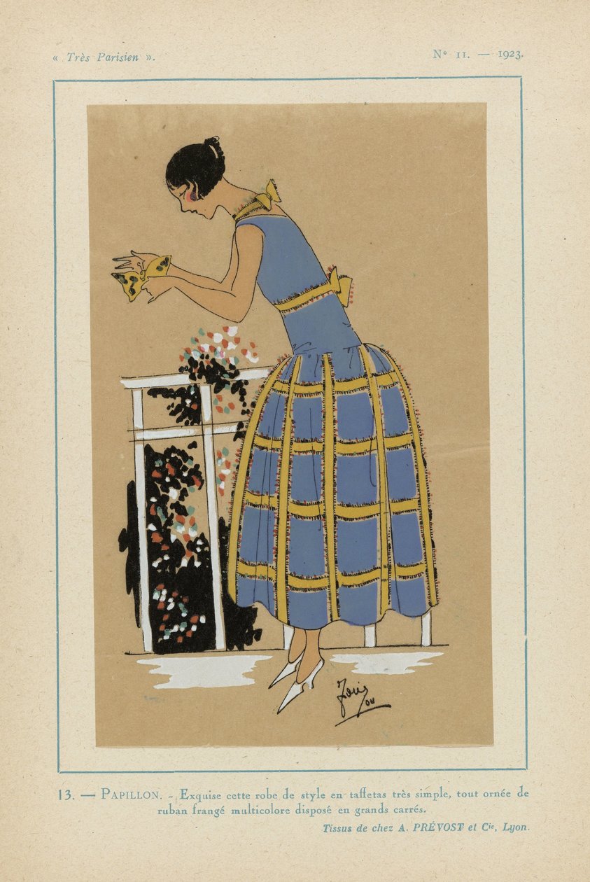 Très Parisien 1923 No 11: 13.- PAPILLON. - Exquise cette robe de style... door G P. Joumard