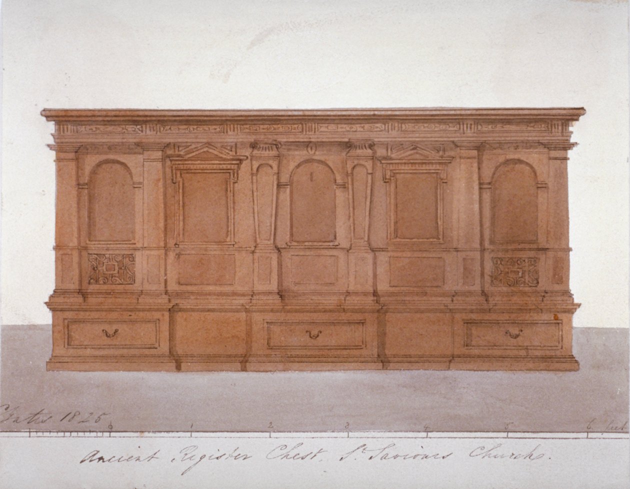 Oude registerkist uit de Southwark Cathedral, Londen, 1825 door G Yates