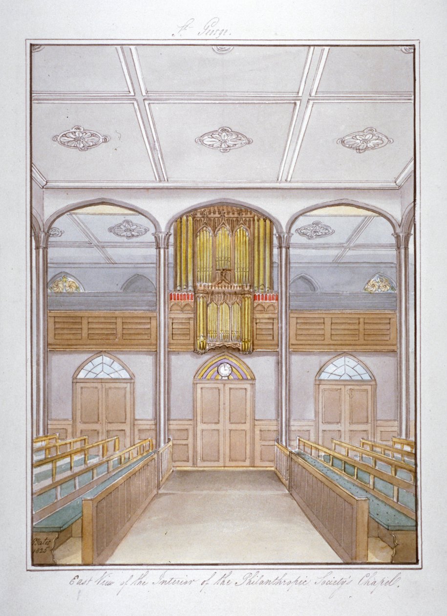 De kapel in de Philanthropic Society Institution aan London Road, Southwark, Londen, 1825 door G Yates