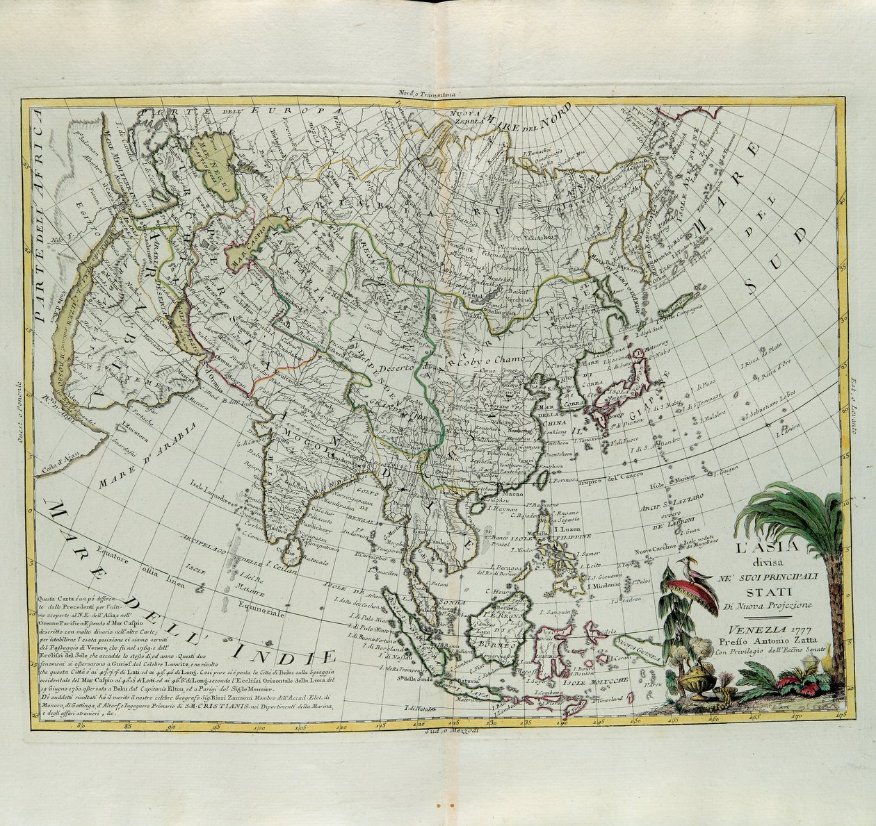 Azië verdeeld in zijn belangrijkste staten, gravure door G. Zuliani uit Tome I van de Nieuwste Atlas gepubliceerd in Venetië in 1777 door Antonio Zatta, Privécollectie door G. Zuliani