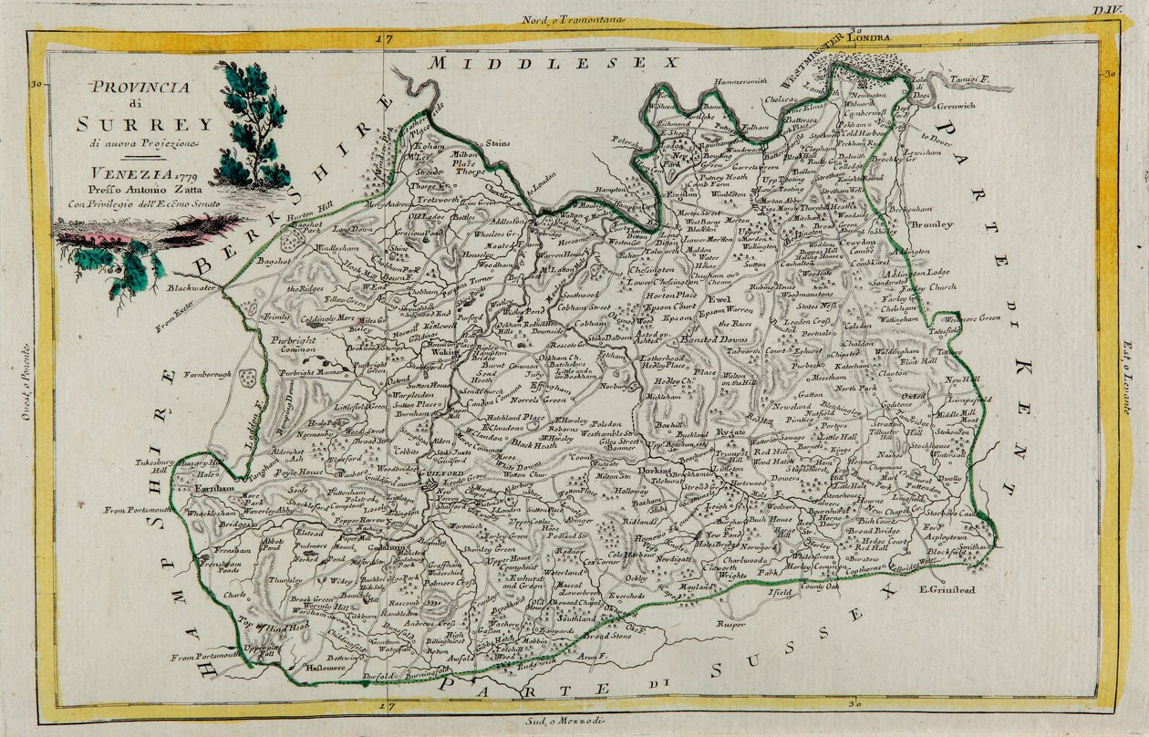 Provincie Surrey, gravure door G. Zuliani uit Tome I van de 