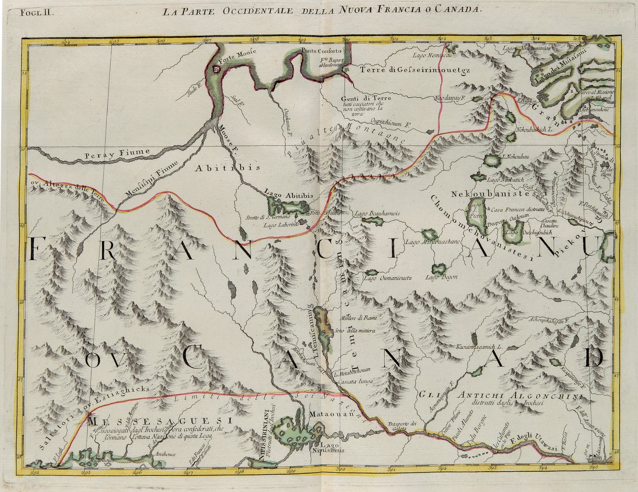 Het westelijke deel van Nieuw-Frankrijk of Canada, gravure door G. Zuliani uit Tome I van de "Nieuwste Atlas" gepubliceerd in Venetië in 1778 door Antonio Zatta, Privécollectie door G. Zuliani