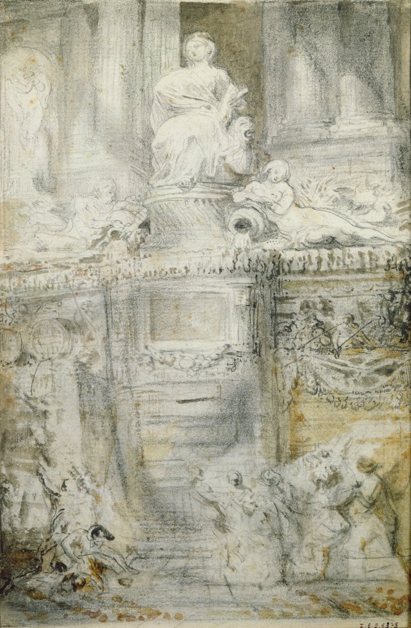 De Fontein op de Rue de Grenelle, 1777 door Gabriel de Saint Aubin
