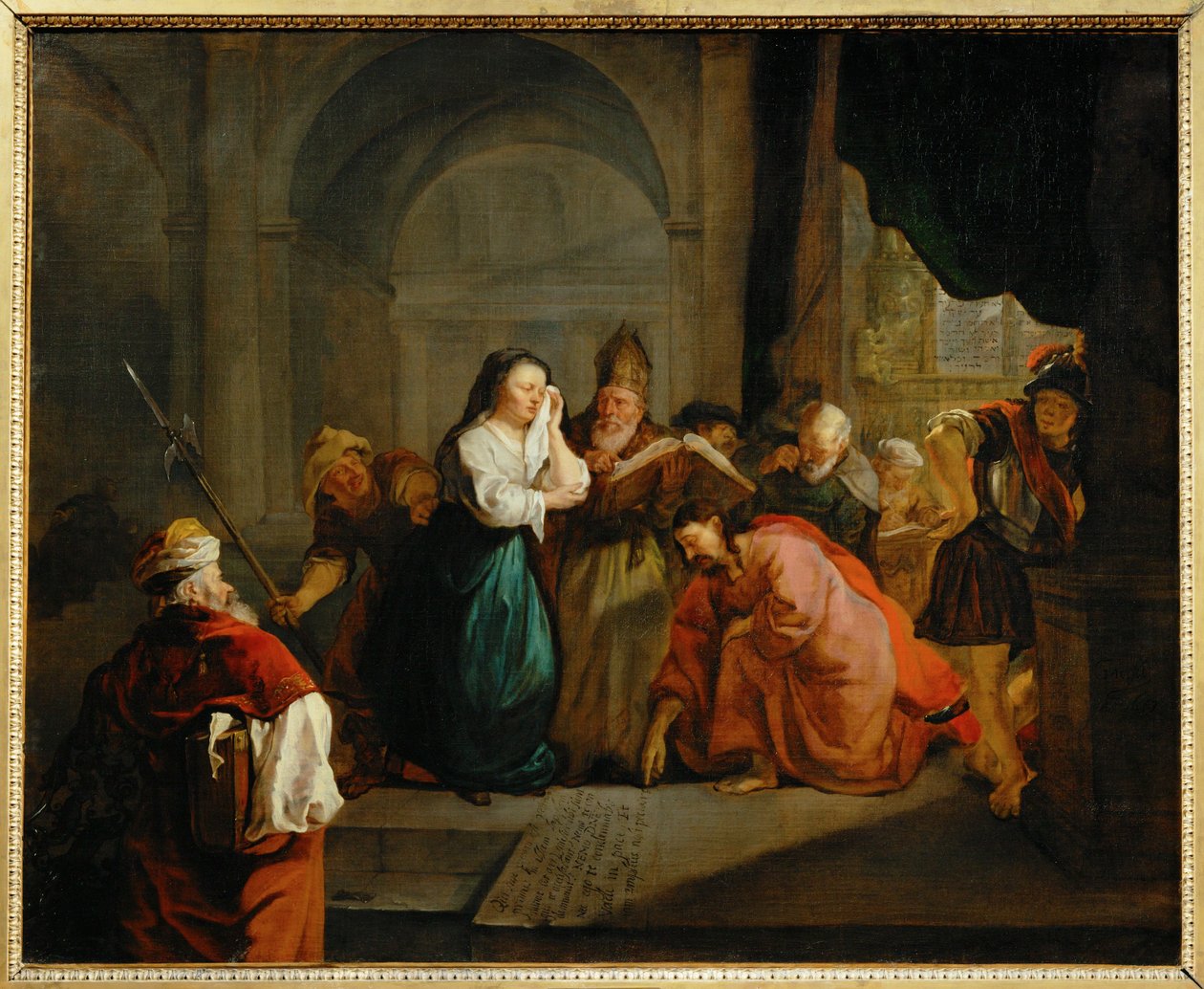 Le Christ et la femme adultere - Christus en de overspelige vrouw ... door Gabriel (attr. to) Metsu
