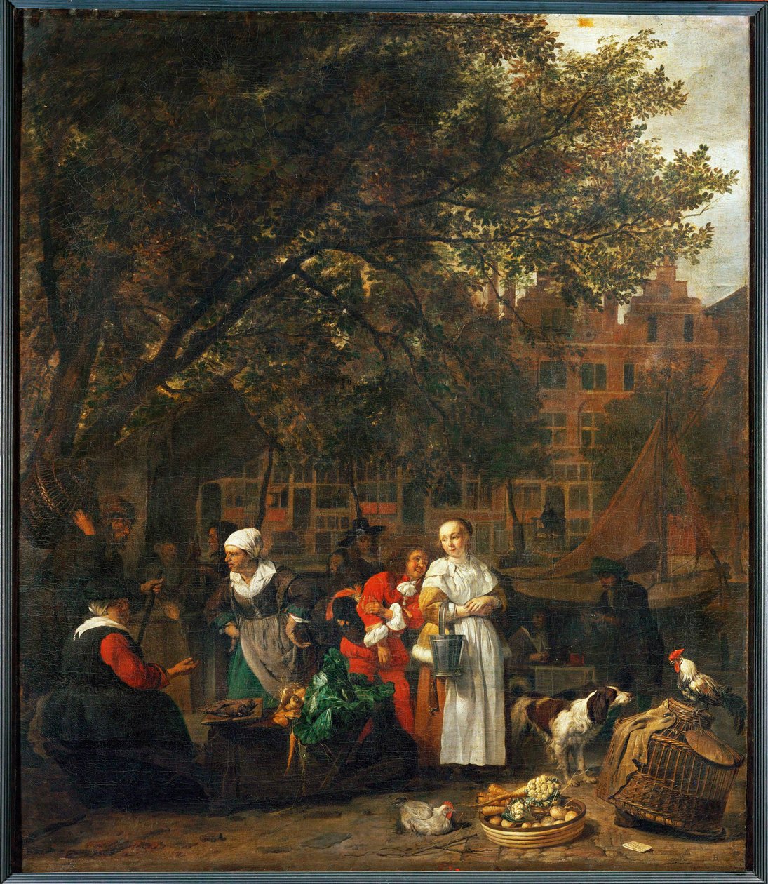 Groentenmarkt in Amsterdam, Nederland ... door Gabriel (attr. to) Metsu