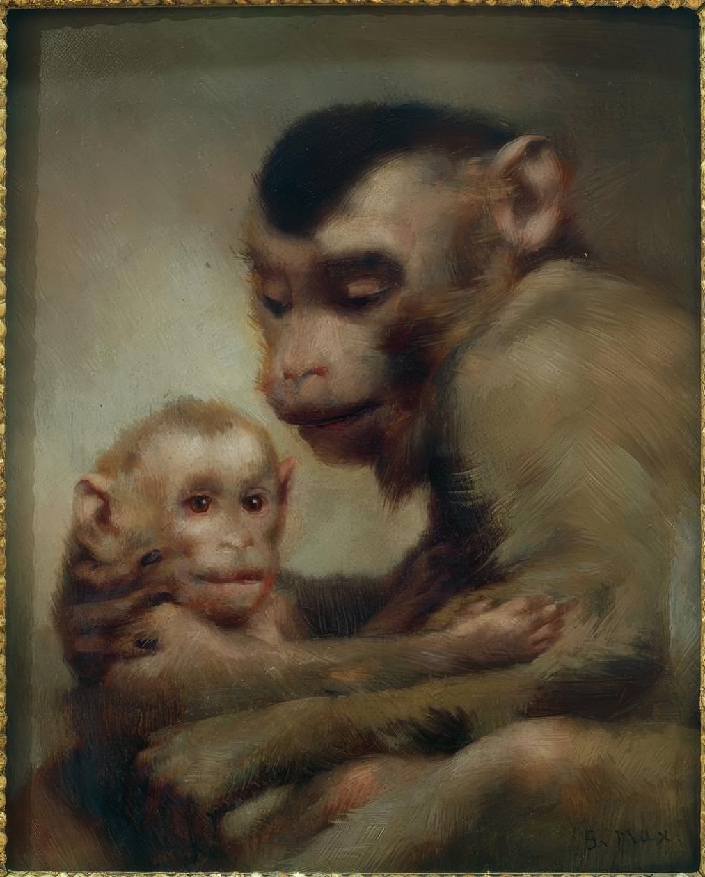 Moeder met kind (apen) door Gabriel Cornelius Ritter von Max