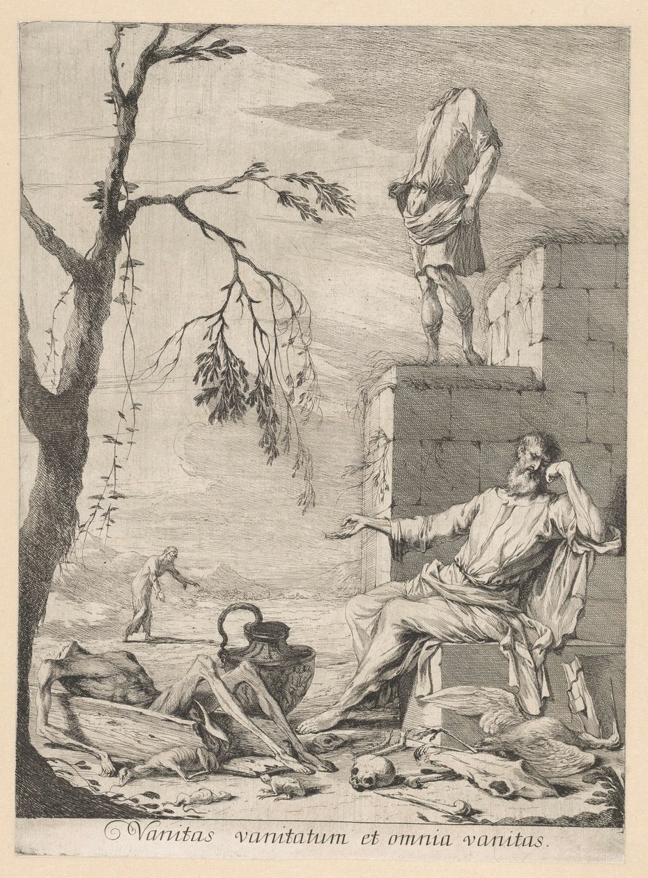 Treurende filosoof omgeven door vanitas symboliek door Gabriel Ehinger