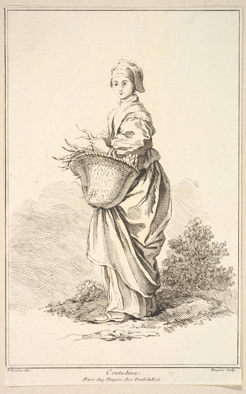 Contadina, uit Recueil de diverses figures étrangères Inventées par F. Boucher P...., 18e eeuw door Gabriel Huquier