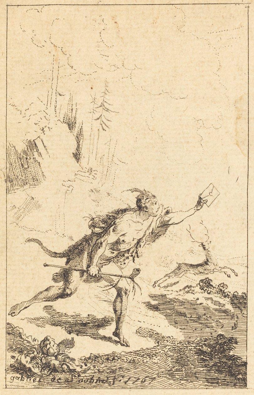 Gezant naar M. de Saint-Denis door M. de Belle-Isle, Gevangene [links] door Gabriel Jacques de Saint Aubin