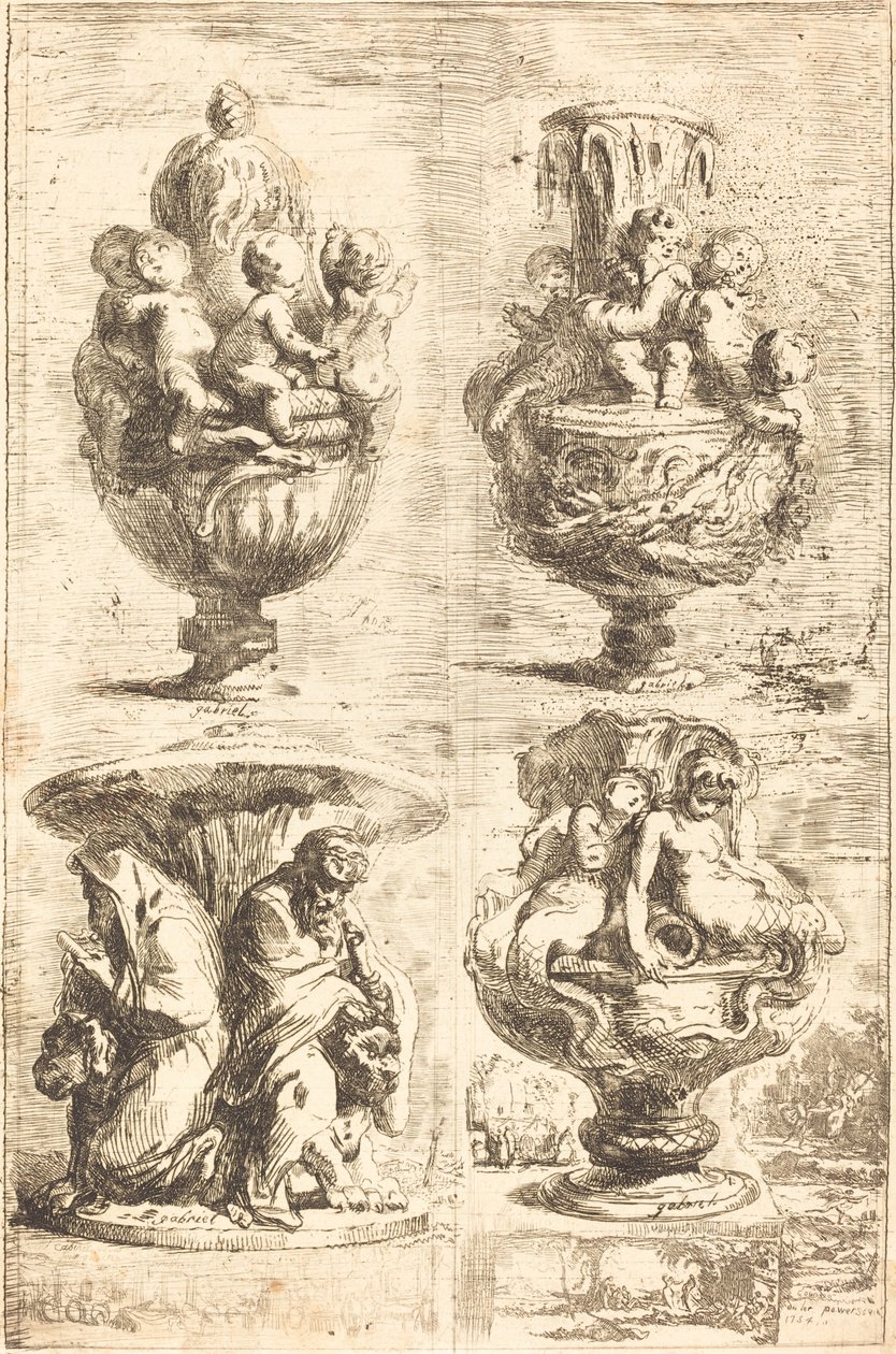 Vier Vazen (Les quatres vases) door Gabriel Jacques de Saint Aubin