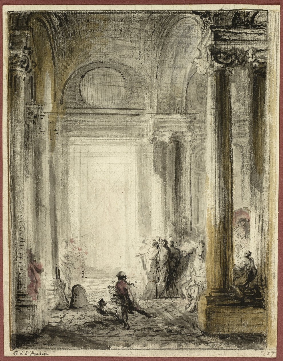 De Ingang van de Academie voor Architectuur in het Louvre door Gabriel Jacques de Saint Aubin