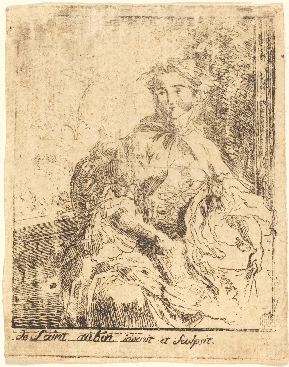 Jonge Vrouw op het Terras door Gabriel Jacques de Saint Aubin