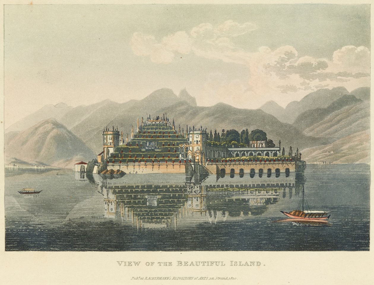 Uitzicht op het Mooie Eiland (Isola Bella, Lago Maggiore), voor 1820 door Gabriel L. and Lory Mathias G.  Lory