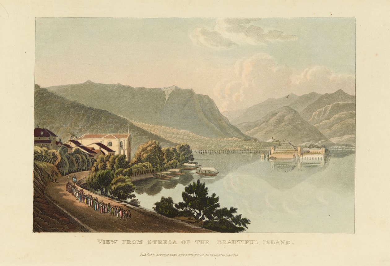 Uitzicht vanaf Stresa op het mooie eiland Isola Bella, Lago Maggiore, voor 1820 door Gabriel Ludwig Lory
