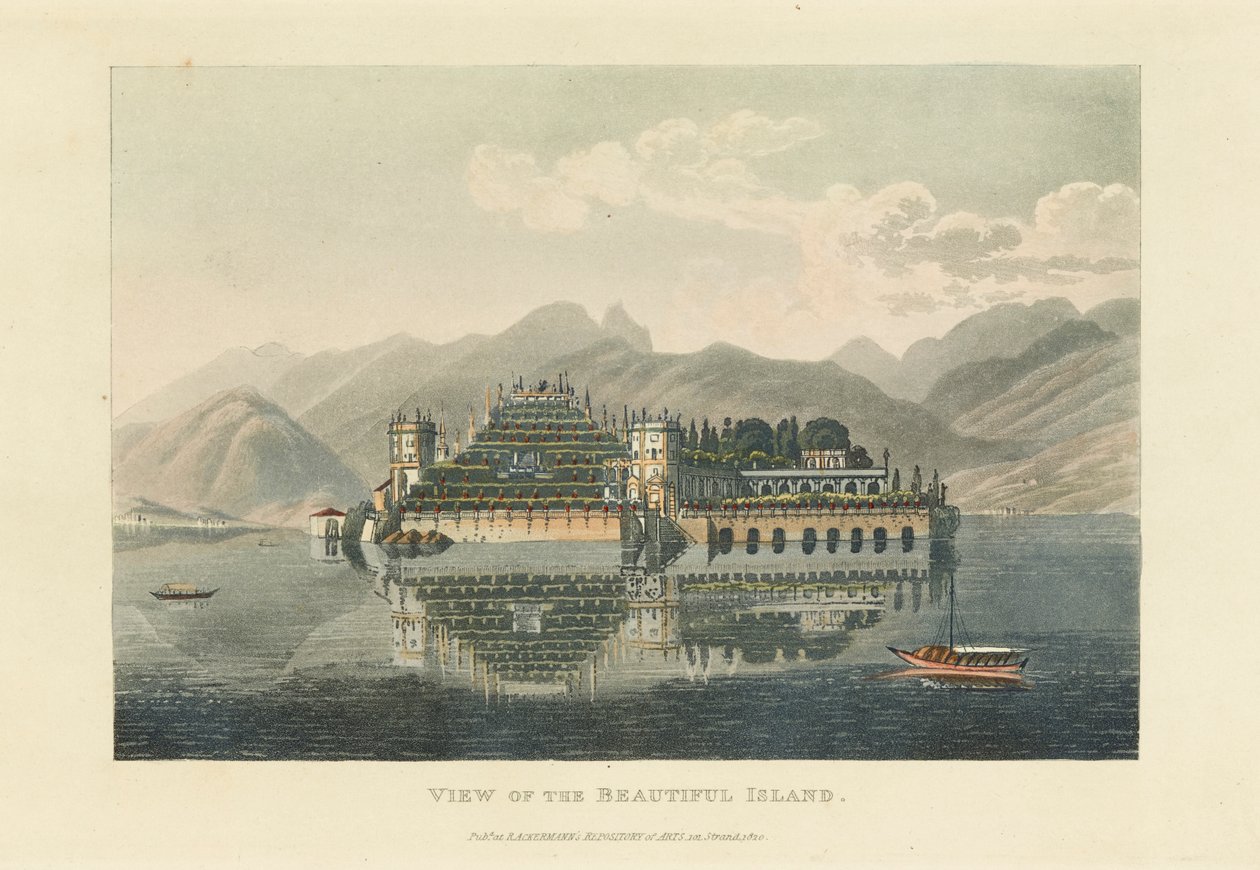 Uitzicht op het Mooie Eiland Isola Bella, Lago Maggiore, voor 1820 door Gabriel Ludwig Lory