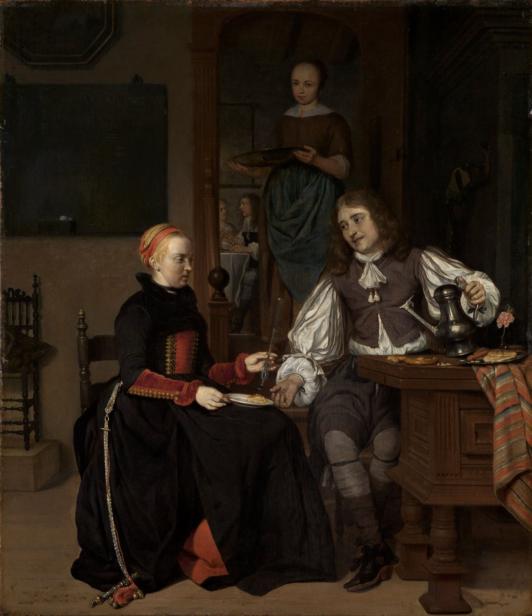 Jong paar bij het ontbijt door Gabriel Metsu