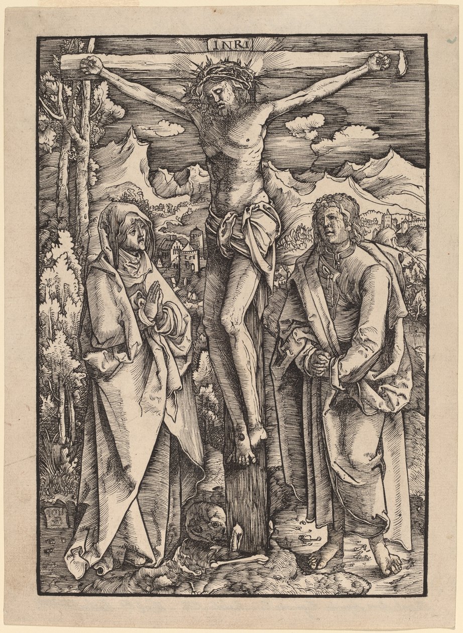 Christus aan het kruis tussen de Maagd en Sint Jan door Gabriel Zehender