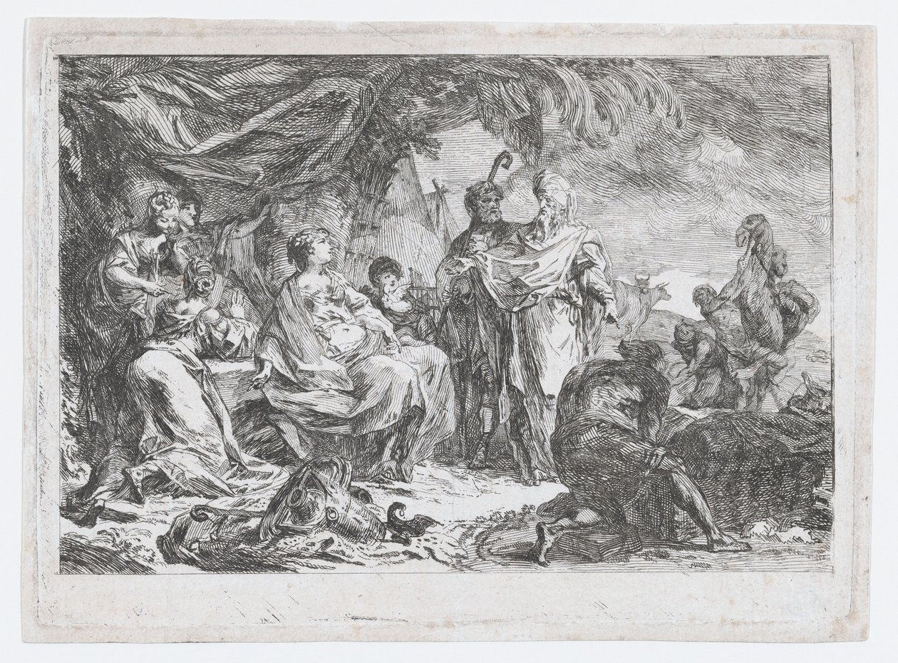 Laban zoekt zijn huisgoden, ca. 1753 door Gabriel de Saint Aubin