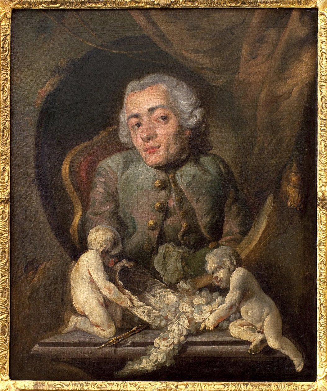 Portret van een gebochelde kunstenaar. Schilderij door Gabriel Jacques de Saint Aubin (1724-1780), olieverf op doek. Franse kunst 18e eeuw. Musée des Beaux Arts de Rouen. door Gabriel de Saint Aubin