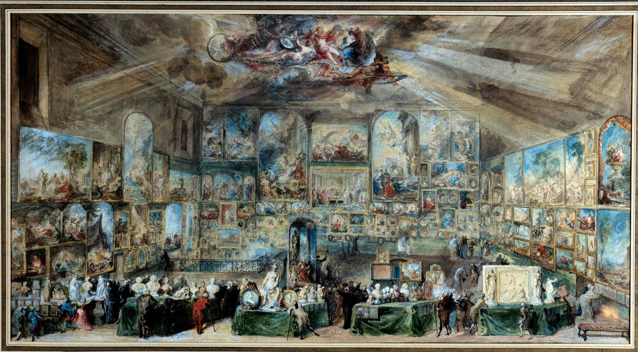 Het kantoor van de amateur. Salon van een antiquair of kabinet van curiositeiten. 1767 door Gabriel de Saint Aubin