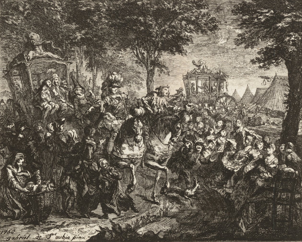 Uitzicht op de kermis van Beson door Gabriel de Saint Aubin