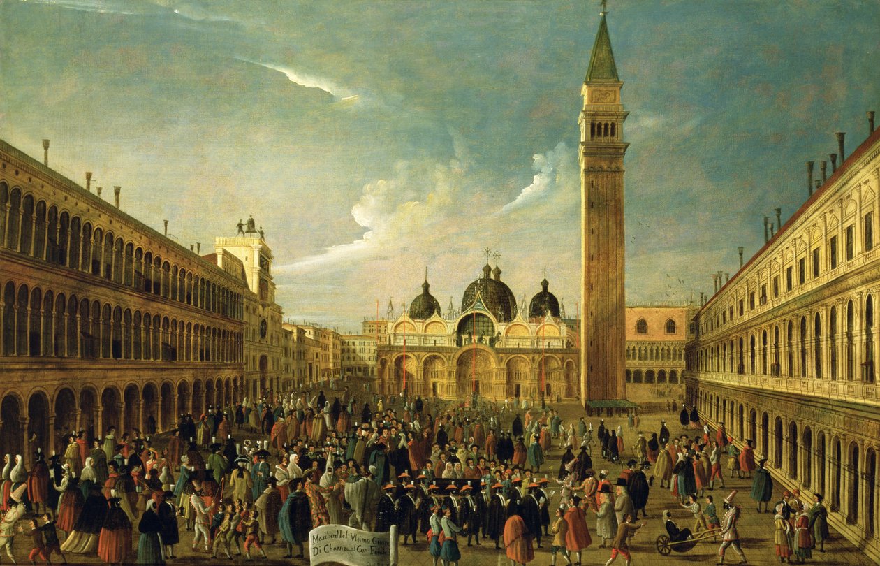 De laatste dag van het carnaval, San Marcoplein, Venetië door Gabriele Bella