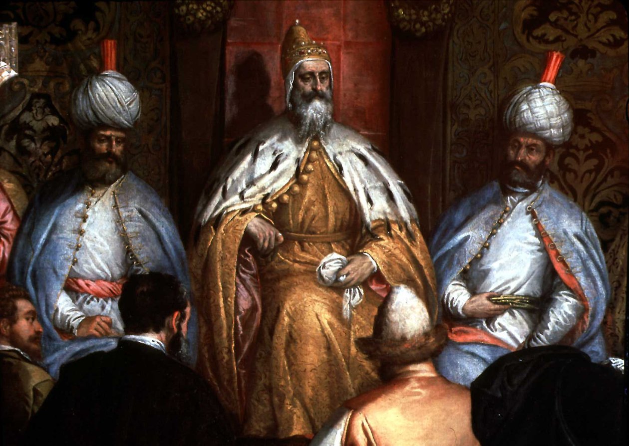 Marino Grimani (1532-1605) ontvangt de Perzische ambassadeur door Gabriele Caliari