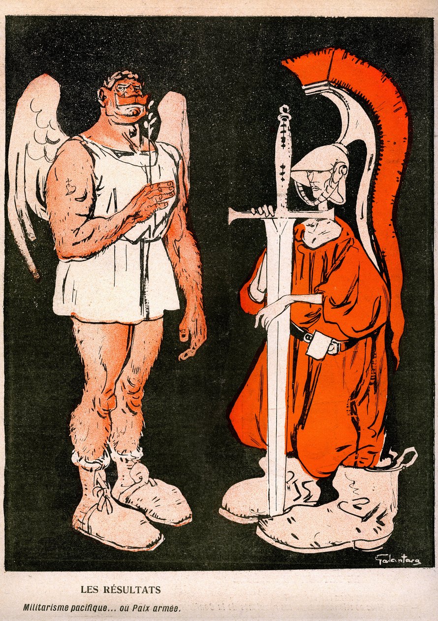 Oorlog en vrede. Allegorie (cartoon) door Gabriele Galantara (1867-1937) op de laatste omslag van het Franse satirische tijdschrift 
