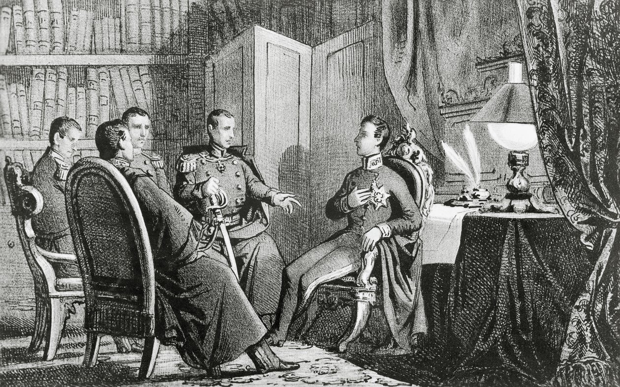 Prins Charles Albert van Carignano (1798-1849) belooft zijn steun aan liberale samenzweerders, 6 maart door Gabriele Castagnola