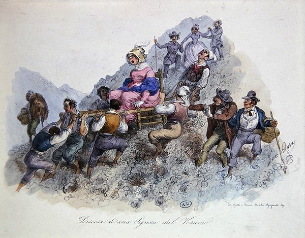 Een toerist daalt af van de Vesuvius, c.1830 door Gaetano (after) Dura