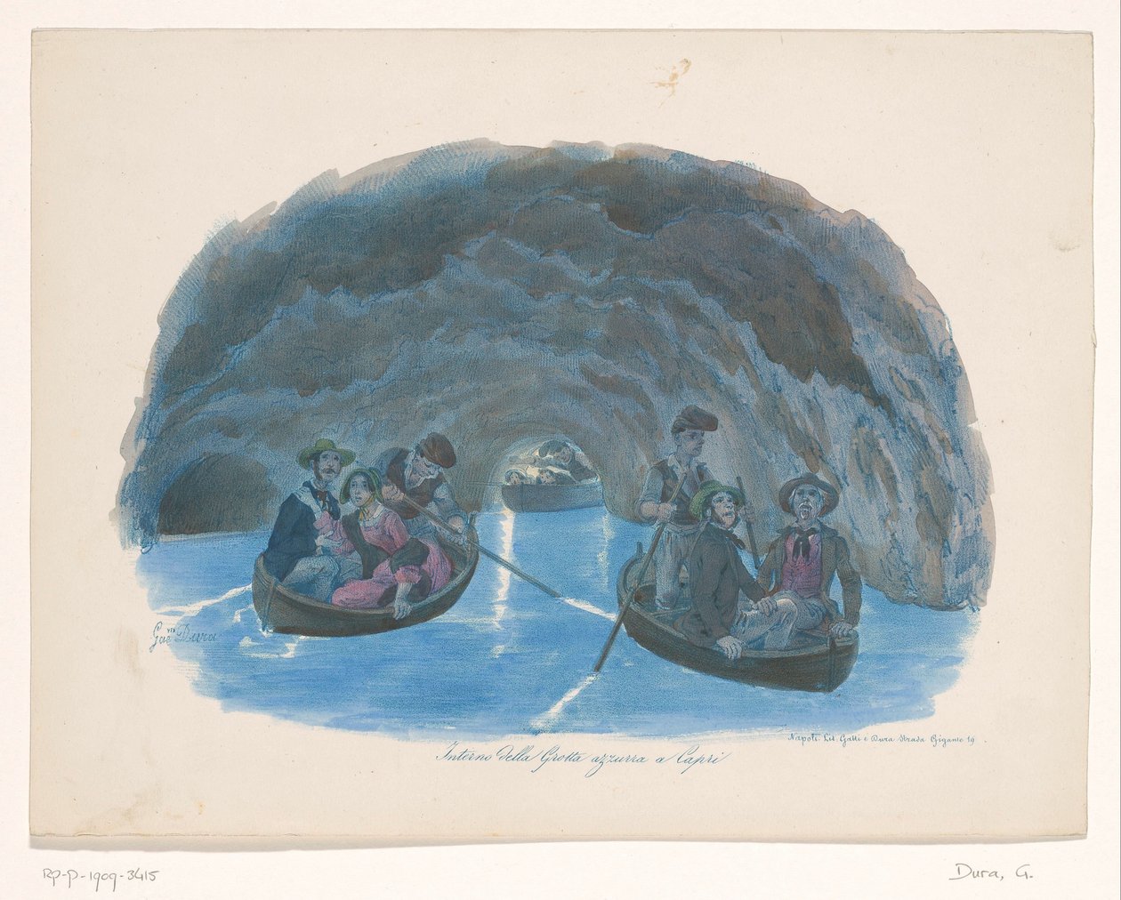 Figuren op roeiboten in de Blauwe Grot op Capri door Gaetano Dura