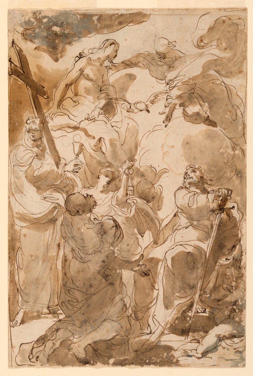 Tekening, De Drie-eenheid en de apostelen, Petrus en Paulus, 1770-80 door Gaetano Gandolfi