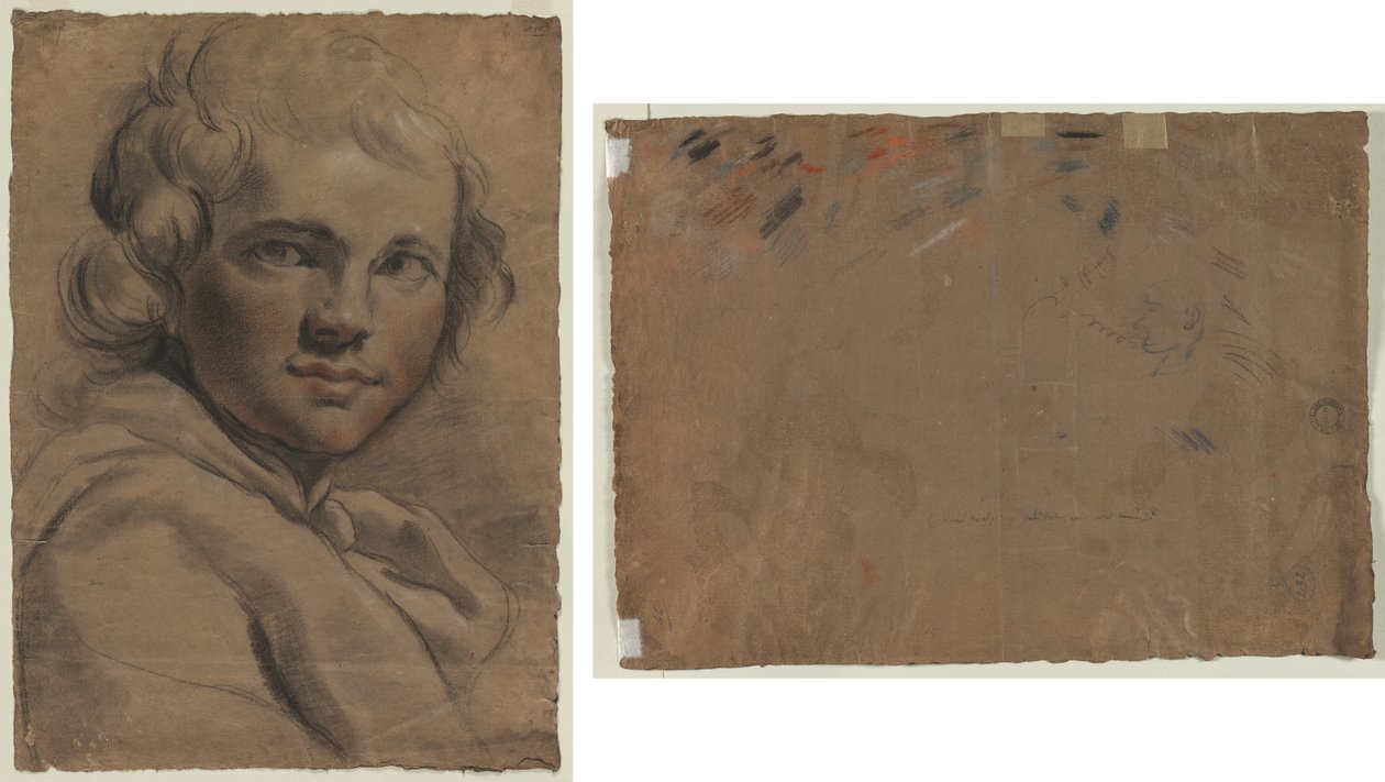 Hoofd van een Jonge Man (recto) Schets van een Hoofd (verso) door Gaetano Gandolfi