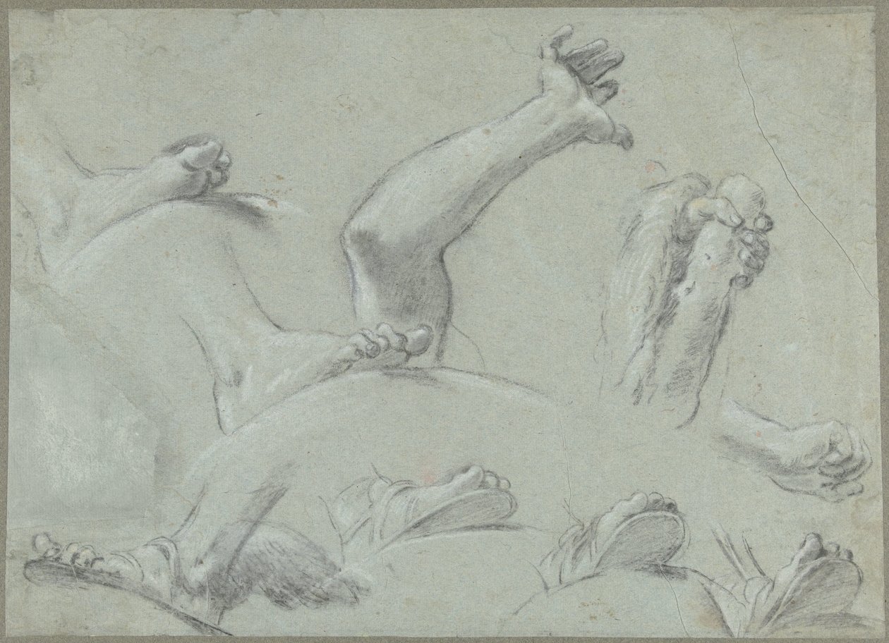 Schetsblad met studies van voeten, handen en een arm door Gaetano Gandolfi