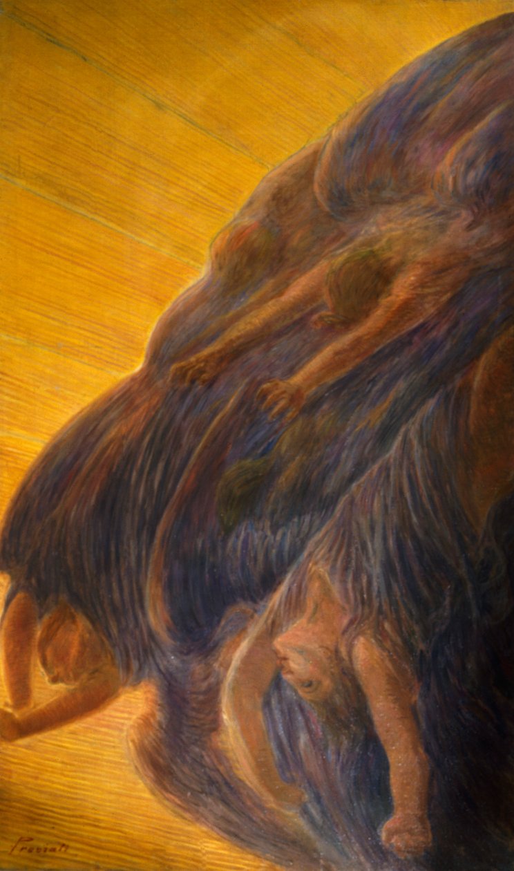 Val van de engelen, zijpaneel van drieluik door Gaetano Previati