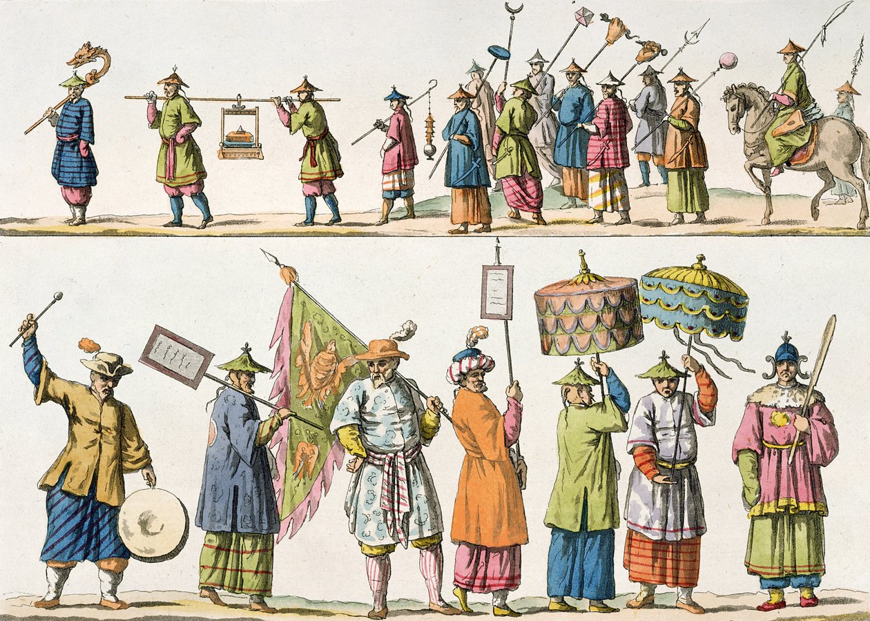 Belangrijkste begeleiders van de processie van de Chinese Keizer, illustratie uit 