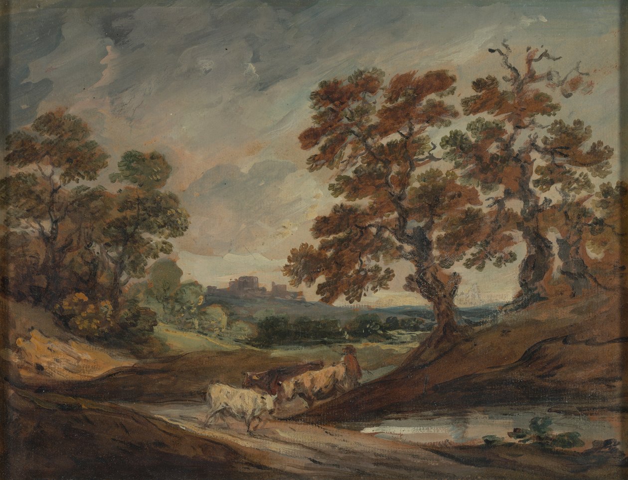 Landschap: drie koeien op de voorgrond in het midden door Gainsborough Dupont