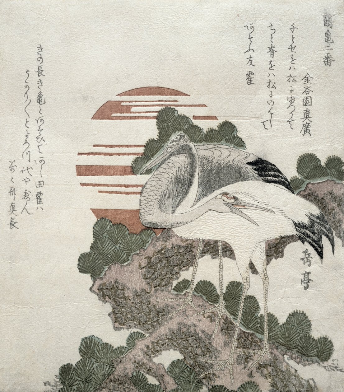 Kraanvogel (Tsuru) uit de serie 2 ontwerpen van Kraanvogels en Schildpadden, 1818-30 door Gakutei Harunobu