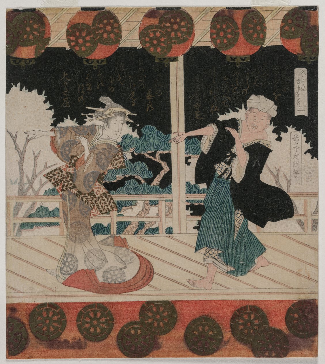 De Dans in Furuichi voor de Hisagataya Groep door Gakutei Harunobu