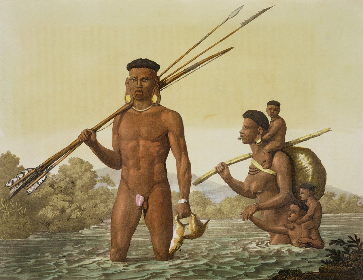 Botocudos familie, Rio Grande, Brazilië, uit 