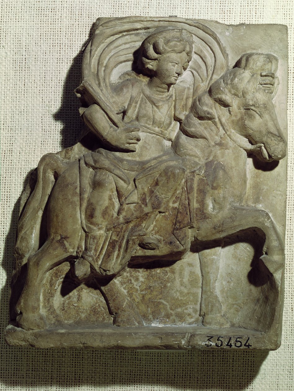 Reliëf van Epona, Gallische godin, beschermster van paarden, ruiters en reizigers, uit Gannat, Allier, ca. 50 v.Chr.-400 n.Chr. door Gallo Roman